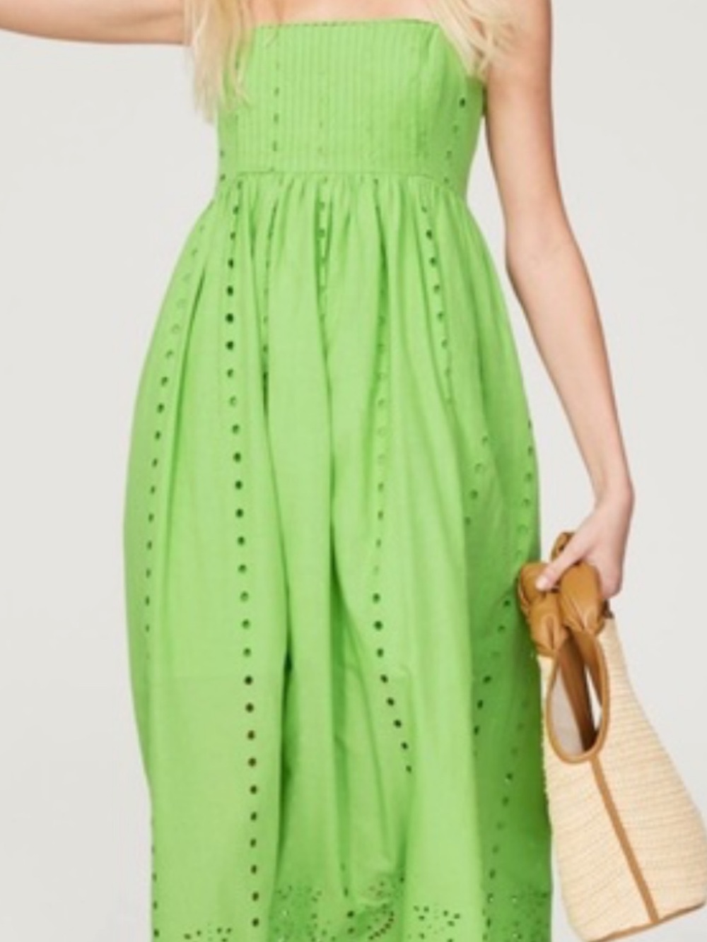 Zara Strapless Eyelet Maxi Dress in Lime
